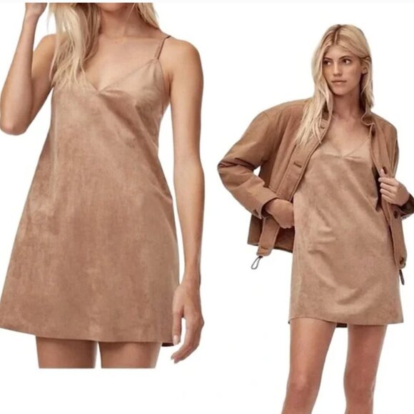 Aritizia Wilfred Free Tan Faux Suede Mini Dress -XS - Minimalist Preppy Neutral - Picture 2 of 10